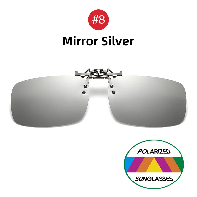 Mirror Blue Flip up Clip on Sunglasses Fishing Men Square Polarized Lens Metal Night Vision Driving UV400 Women Glasses