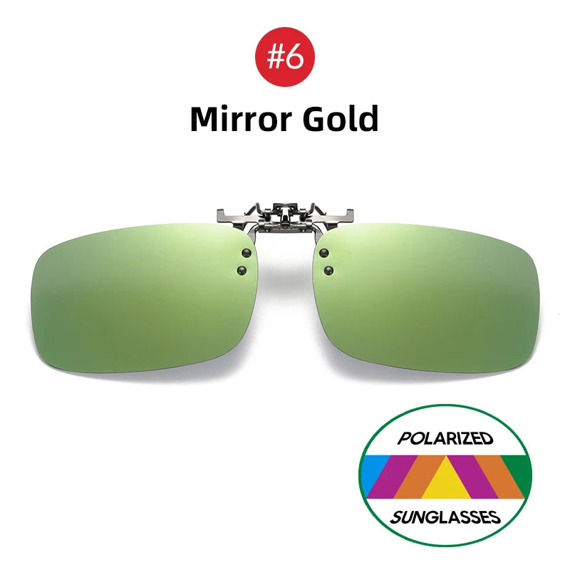 Mirror Blue Flip up Clip on Sunglasses Fishing Men Square Polarized Lens Metal Night Vision Driving UV400 Women Glasses