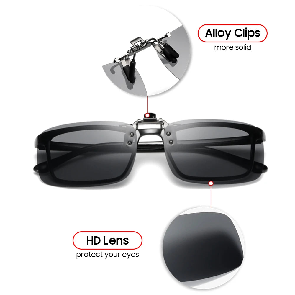 Mirror Blue Flip up Clip on Sunglasses Fishing Men Square Polarized Lens Metal Night Vision Driving UV400 Women Glasses