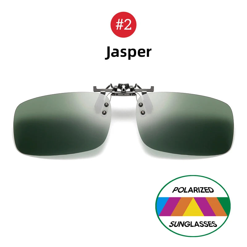 Mirror Blue Flip up Clip on Sunglasses Fishing Men Square Polarized Lens Metal Night Vision Driving UV400 Women Glasses