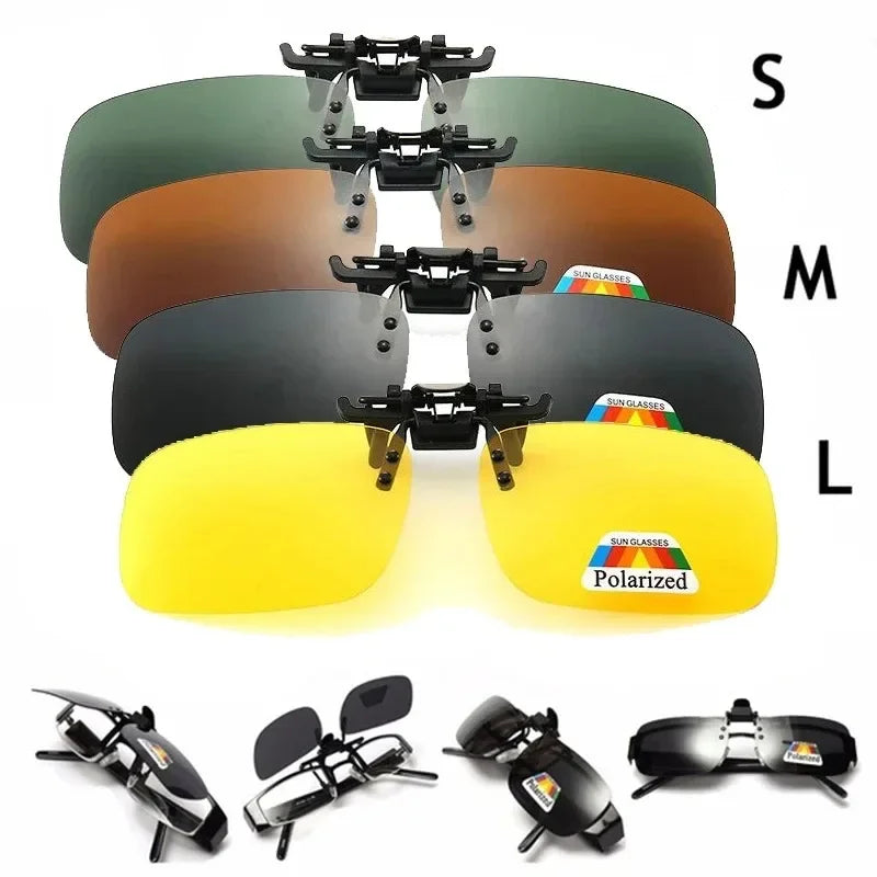 Polarized Clip-On Sunglasses with 4 Color Grey Lenses for UV Protection and Night Vision - Ideal for Driving and Fishing
