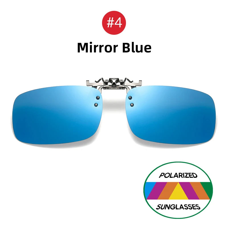 Mirror Blue Flip up Clip on Sunglasses Fishing Men Square Polarized Lens Metal Night Vision Driving UV400 Women Glasses