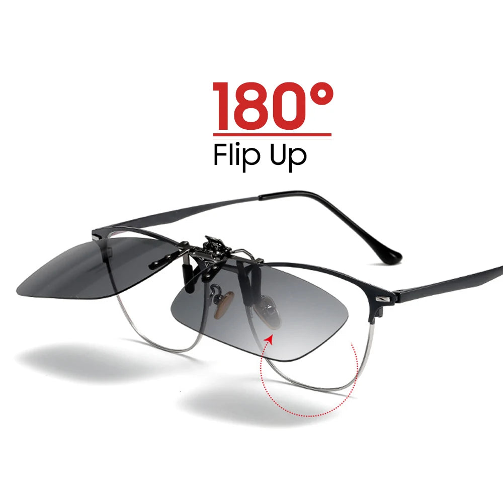 Mirror Blue Flip up Clip on Sunglasses Fishing Men Square Polarized Lens Metal Night Vision Driving UV400 Women Glasses