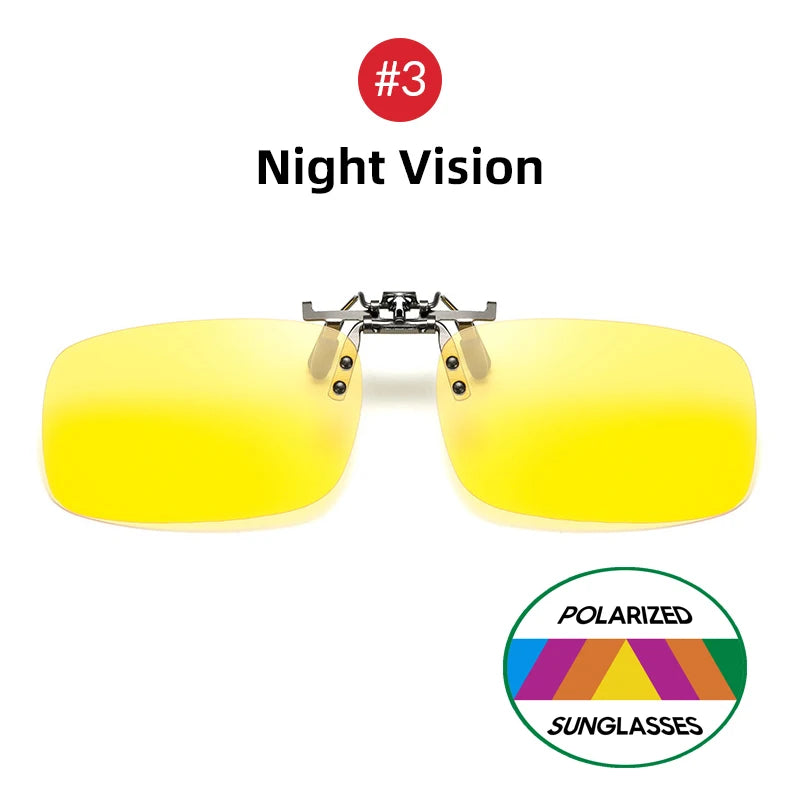 Mirror Blue Flip up Clip on Sunglasses Fishing Men Square Polarized Lens Metal Night Vision Driving UV400 Women Glasses