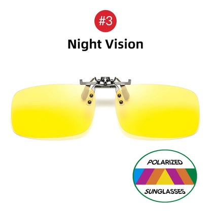 Mirror Blue Flip up Clip on Sunglasses Fishing Men Square Polarized Lens Metal Night Vision Driving UV400 Women Glasses