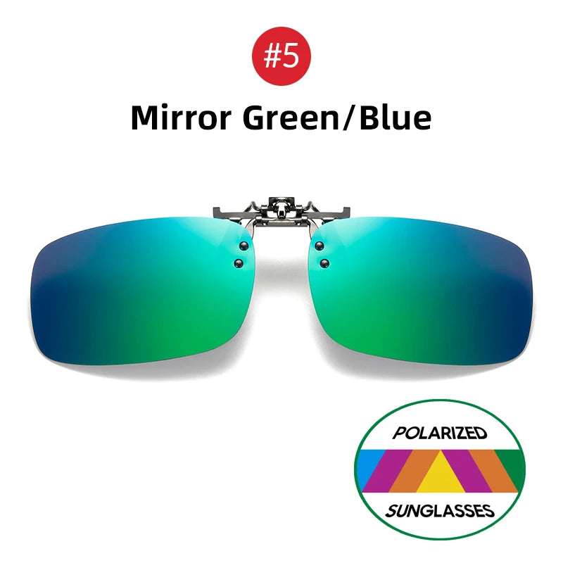 Mirror Blue Flip up Clip on Sunglasses Fishing Men Square Polarized Lens Metal Night Vision Driving UV400 Women Glasses