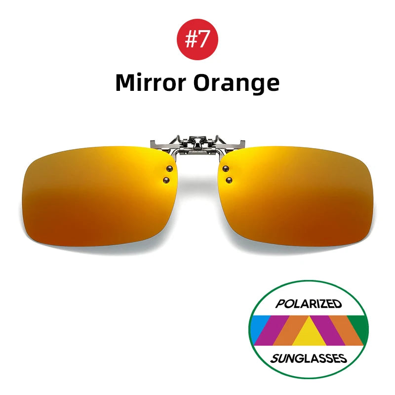 Mirror Blue Flip up Clip on Sunglasses Fishing Men Square Polarized Lens Metal Night Vision Driving UV400 Women Glasses