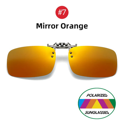 Mirror Blue Flip up Clip on Sunglasses Fishing Men Square Polarized Lens Metal Night Vision Driving UV400 Women Glasses