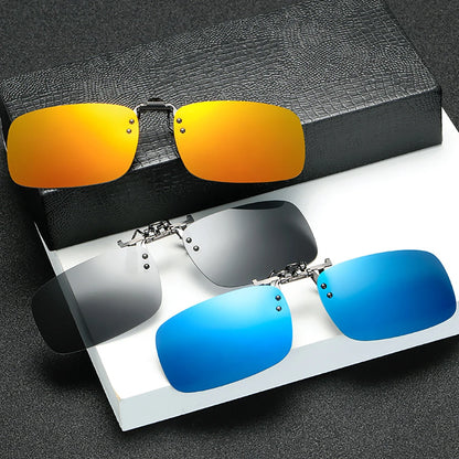 Mirror Blue Flip up Clip on Sunglasses Fishing Men Square Polarized Lens Metal Night Vision Driving UV400 Women Glasses